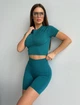 Спортивный женский костюм Hot с двойным пуш-ап и эффектом моделирования фигуры (кроп-топ футболка + удлиненные шорты) L Изумрудный (MS04_5038_5037L) - изображение 1