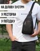Чоловічий шкіряний слінг 19x31x7, сумка-рюкзак на груди з відділеннями, чорна - зображення 7