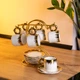Подарочный кофейный сервиз из 6 белых чашек с золотом на металлической подставке, объем каждой 100 мл - изображение 1