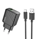 Комплект зарядного пристрою Hoco CS21A Single port 1USB 18W (5V/3A, 9V/2A) Quick Charge 3.0 з кабелем USB/Type-C довжиною 1м Black - зображення 1