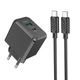 Комплект зарядного устройства Hoco CS14A Ocean поддержка быстрой зарядки PD20W/PPS/QC3.0/FCP/AFC диапазон (AC100-240V) Type-C to Type-C Черный - изображение 2