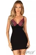 Комбинация сатиновая с кружевным лифом Obsessive Rosenty chemise XS/S Черно-розовая - изображение 1
