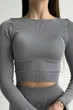 Кроп-топ в рубчик с длинными рукавами INSECRET CROP TOP RIBBED CHISELED STONE S/M Світло-сірий - изображение 2