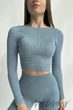 Кроп-топ в рубчик с длинными рукавами INSECRET CROP TOP RIBBED FADED DENIM L/XL Серо-голубой - изображение 2