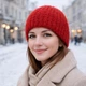 Вязаная женская шапка красная, пушистая, зимняя, ручной работы от PRIGRIZ, 50-58 см - изображение 4