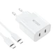 Мережевий зарядний пристрій Tech-Protect 20W 2xUSB-C with USB-C to USB-C Cable 1m White (9319456607291) - зображення 3