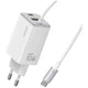 Сетевое зарядное устройство Usams JC Series PD/QC 65W USB-C | USB-A with Built-In USB-C Cable White (CC266TC02) - изображение 1