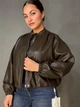 Куртка женская Ou Mai 3351 из экокожи бомбер на молнии воротник-стойка оверсайз XL коричневая - изображение 5