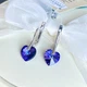 Серебряные серьги сердце с кристаллами Swarovski синий хамелеон, родированные (5004) - изображение 4