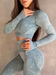 Спортивный костюм для фитнеса женский, комплект - рашгард и лосины с пуш-ап, Wild Acid, (бирюзовый), M - изображение 2
