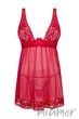 Прозора сорочка з трусиками Obsessive Lacelove babydoll XL/XXL Червона - зображення 3