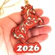 Новогодняя игрушка-магнит "Год Лошади 2026" с магнитом 10х6.5 см Красный ХДФ - изображение 2