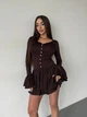 Эластичное платье клеш мини коричневого цвета 37172 42/44 - изображение 4