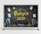 Баннер фотозона Выпуск 2026 черная кирпичная стена с меловыми надписями и тетрадями фон 240x160см, №41319 - изображение 2