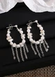 Серьги женские длинные жемчуженки с цепочками Fashion Jewelry Серебристые с белым 20443 - изображение 4