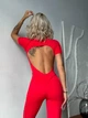 Спортивный женский комбинезон Zip Premium с акцентными силуэтными швами и коротким рукавом Открытая спина Без пуш-ап XS-S Красный (ZIP150RedS) - изображение 2