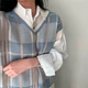 В'язаний жилет у клітинку вінтажного стилю Синій One Size - изображение 2