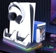Док-станция для PS5 / PS5 Slim / PS5 Pro с охлаждением, зарядкой 2 контроллеров, RGB подсветкой, USB и держателем для наушников - изображение 3