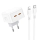 Сетевое зарядное устройство Borofone BA76A SOURCE 35W PD / QC 2xUSB-C,сила тока: 3А кабель Type-C to Lightning White - изображение 3