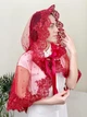Жіноча накидка-палантин для храму Family Tradition сітчаста тканина з мереживом та намистинами 50 см червона Благодать - зображення 2