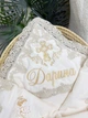 Крыжма для девочки с метрикой Family Tradition велюровая махра плюш с вышивкой и кружевом 100х100 см белая Ангельский образ - изображение 3