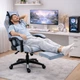 Геймерское кресло из ткани ThroneX linen 007 с массажной подушкой, подножкой, до 130 кг, голубое с серым - изображение 6