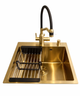 Кухонна мийка Kraft Decor 54×48 см, 3.0/1.0 мм, золота, зі змішувачем до фільтру з гнучким виливом, кошиком та дозатором - зображення 1