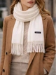 Жіноча шаль Cashmere з бахромою. 200*35см молочна - зображення 1
