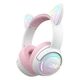 Детские беспроводные наушники Onikuma с кошачьими ушками, RGB подсветкой и микрофоном Игровая гарнитура с ушками Розовые - изображение 1