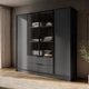 Гардеробна / шафа для одягу Perfect Home Келлі / Kelly 4DRM 4-дверна з центральними прозорими дверцятами та додатковими полицями Графіт (PFH-091896) - зображення 1
