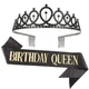 Женская диадема - корона для волос BIRTHDAY QUEEN тиара - обруч со стразами на день рождения + атласная лента, черный (129784422) - изображение 1