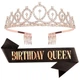 Женская диадема - корона для волос BIRTHDAY QUEEN тиара - обруч со стразами на день рождения + атласная лента, черный + розовое золото (129784544) - изображение 1