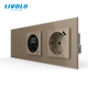Умный терморегулятор LIVOLO, проходной двойной выключатель с розеткой USB Type-C 18 Вт, золото, стекло - изображение 1