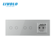 Розумний сенсорний вимикач 4 сенсори (2-2) з розеткою з USB Type-C 18 Вт, заземлення, LIVOLO сірий скло - зображення 3