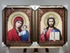 Икона Спаситель и Казанская Богородица в золотистой багетной раме 30х40 см.№223 - изображение 1