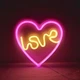 Настольный неоновый светильник "Сердце LOVE" жёлто-розовый на подставке на батарейках/USB 26х28 см - изображение 3
