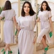 Легкое летнее женское платье миди с поясом-шнурок и разрезами по бокам для полных женщин 54-56, Бежевый - изображение 5
