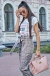 Жіночий костюм у клітинку з льону та бавовни (жакет+брюки) Seventeen L Різнокольоровий (мультиколор) (2000000127491) - изображение 4