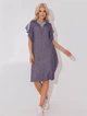 Стильное женское платье oversize из комбинированных тканей коттон петля INNOE 670002-1 короткий рукав Синий р. 46 - изображение 1
