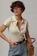Однотонна в'язана футболка-поло - бежевий цвет, ONE SIZE - изображение 1