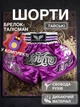 Комплект тайские шорты и брелок-талисман гиря для кикбоксинга мма муай тай тайского бокса смешанных единоборств мужские женские детские спортивные в зал с разрезами боксерские тренировочные сатиновые широкий пояс Univerza Фиолетовые 4_3_L_3B - изображение 1
