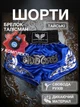 Комплект тайские шорты и брелок-талисман гиря для кикбоксинга мма муай тай тайского бокса смешанных единоборств мужские женские детские спортивные в зал с разрезами боксерские тренировочные сатиновые широкий пояс Univerza Синие 4_1_L_16B - изображение 1
