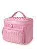 Косметичка дорожня Travel Bag Stripe ⬩ б’юті-кейс жіночий з дзеркалом ⬩ рожева в смужку - зображення 1