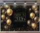 Баннер для фотозоны Выпуск 2026 стильный черный с золотыми шариками 300x200см, №41402 - изображение 1