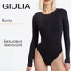 Женский бесшовный женский боди из микрофибры с длинными рукавами Giulia BODY LONGSLEEVE XXL Black, базовый черный, облегающий - изображение 1