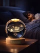 Нічний світильник Сонячна система 3D кришталева куля 8см LED лампа з дерев'яною підставкою настільний декор для дому - зображення 8
