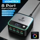 Мережевий зарядний пристрій Asometech WLX-M8 120W GaN Charger 8-port Black - зображення 2
