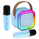 Караоке колонка K12 детская с 2 беспроводными микрофонами RGB подсветка Bluetooth подарок девочке голубая - изображение 3