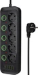 Сетевой фильтр XoKo SP-5-2-1, 2м, 5 розеток, 2 USB-A, 1 USB-C, выключатели каждой розетки Черный (XK-SP-5-2-1-BK) - изображение 4