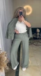 Костюм жіночий прогулянковий льняний оливкового кольору 37547 54/56 - зображення 2